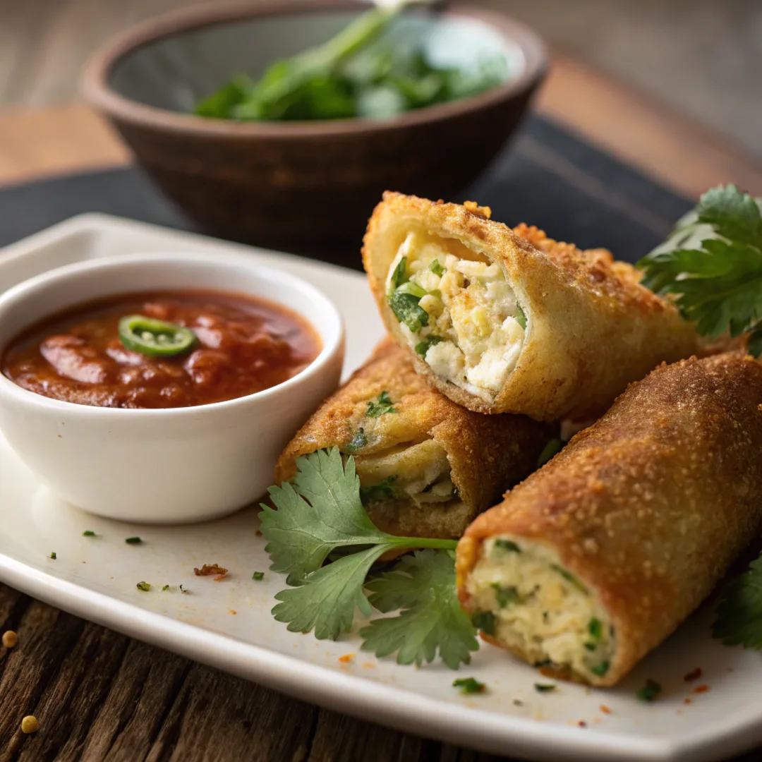 Egg Roll Wrapper Goat Cheese Jalapeno Recipe 4 Crispy egg roll wrapper goat cheese jalapeno served with dipping sauce