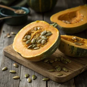 Kabocha Squash Seeds: Benefits, Uses, and How to Save Them 13 Fresh kabocha squash seeds inside a halved squash