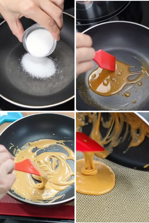 Step-by-step process of making Squid Game cookies in a nonstick pan