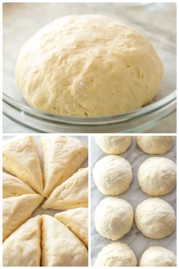 Garlic naan bread dough rising and being divided into balls