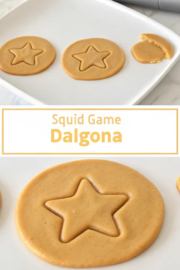 Squid Game Dalgona cookies shaped like stars on a plate