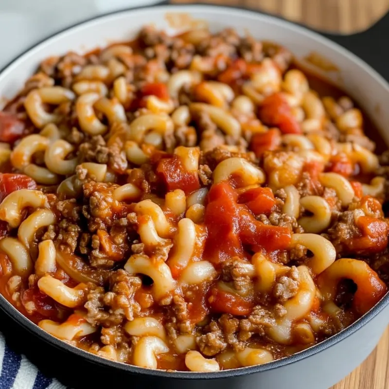 Old Fashioned Goulash with beef, pasta, and melted cheese
