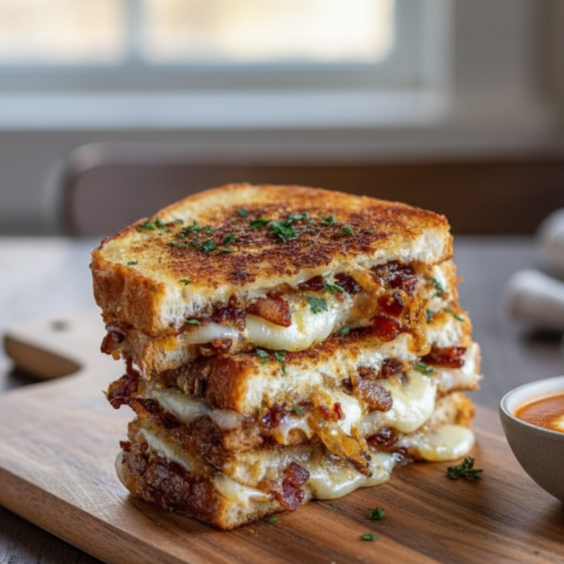 Bacon and Caramelized Onion Grilled Cheese Sandwiches