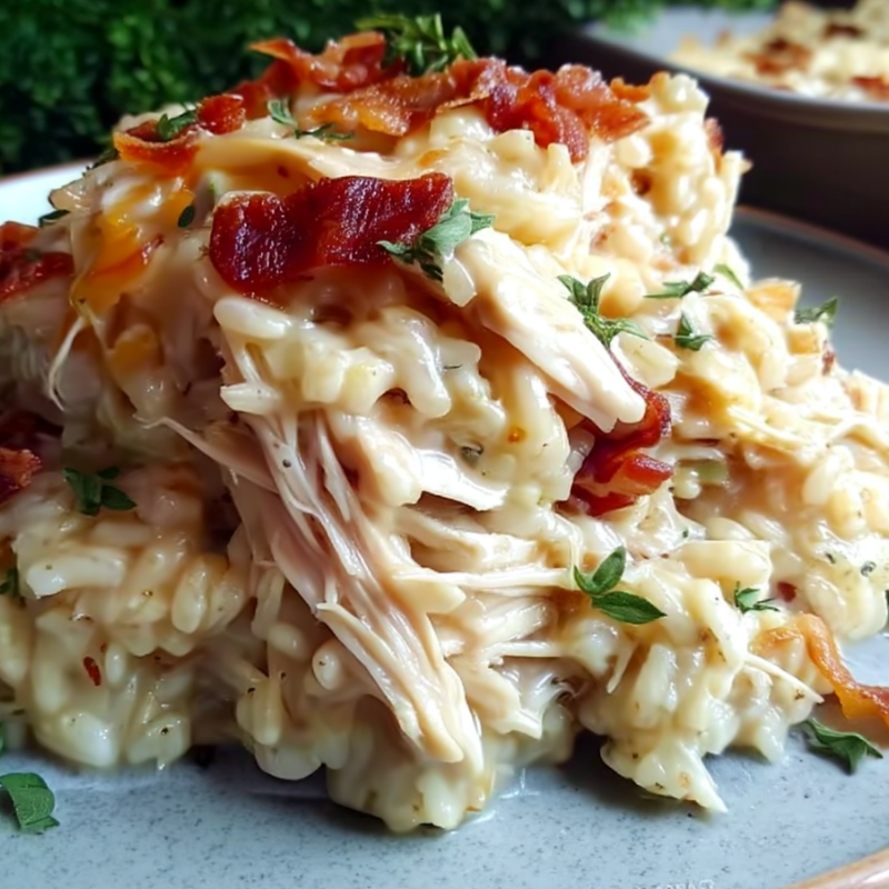 Dump-and-Bake Chicken Alfredo Rice Casserole