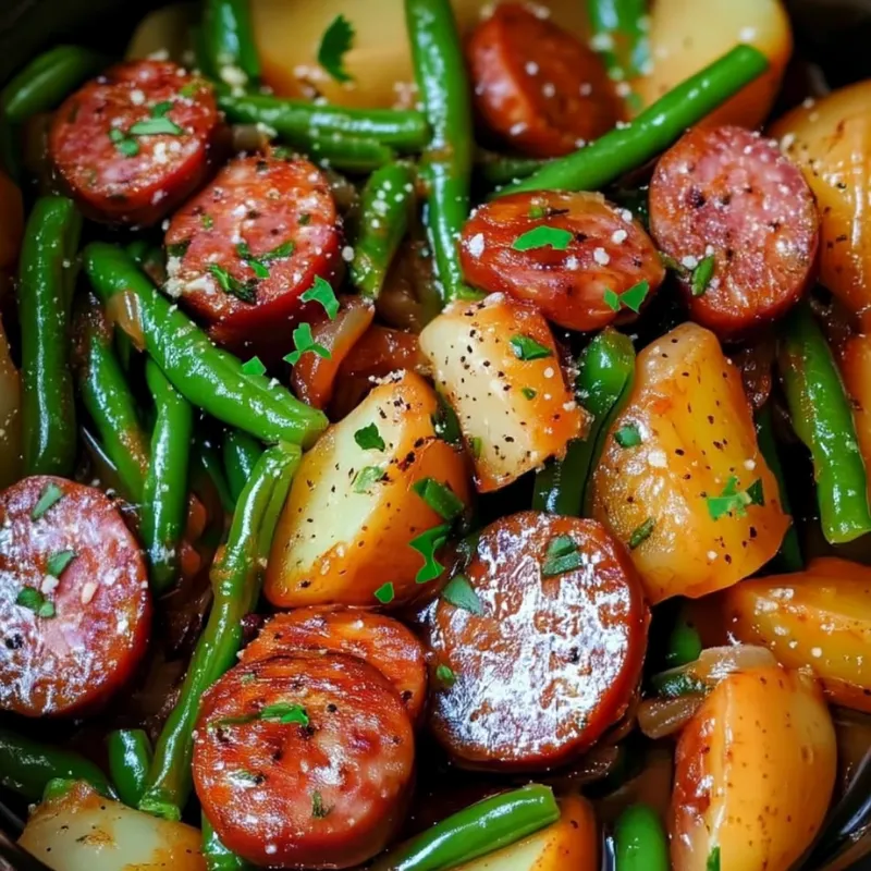 Crockpot Kielbasa and Green Beans