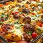 Italian Sausage and Pepper Casserole 2 Italian Sausage and Pepper Casserole baked with cheese and roasted peppers